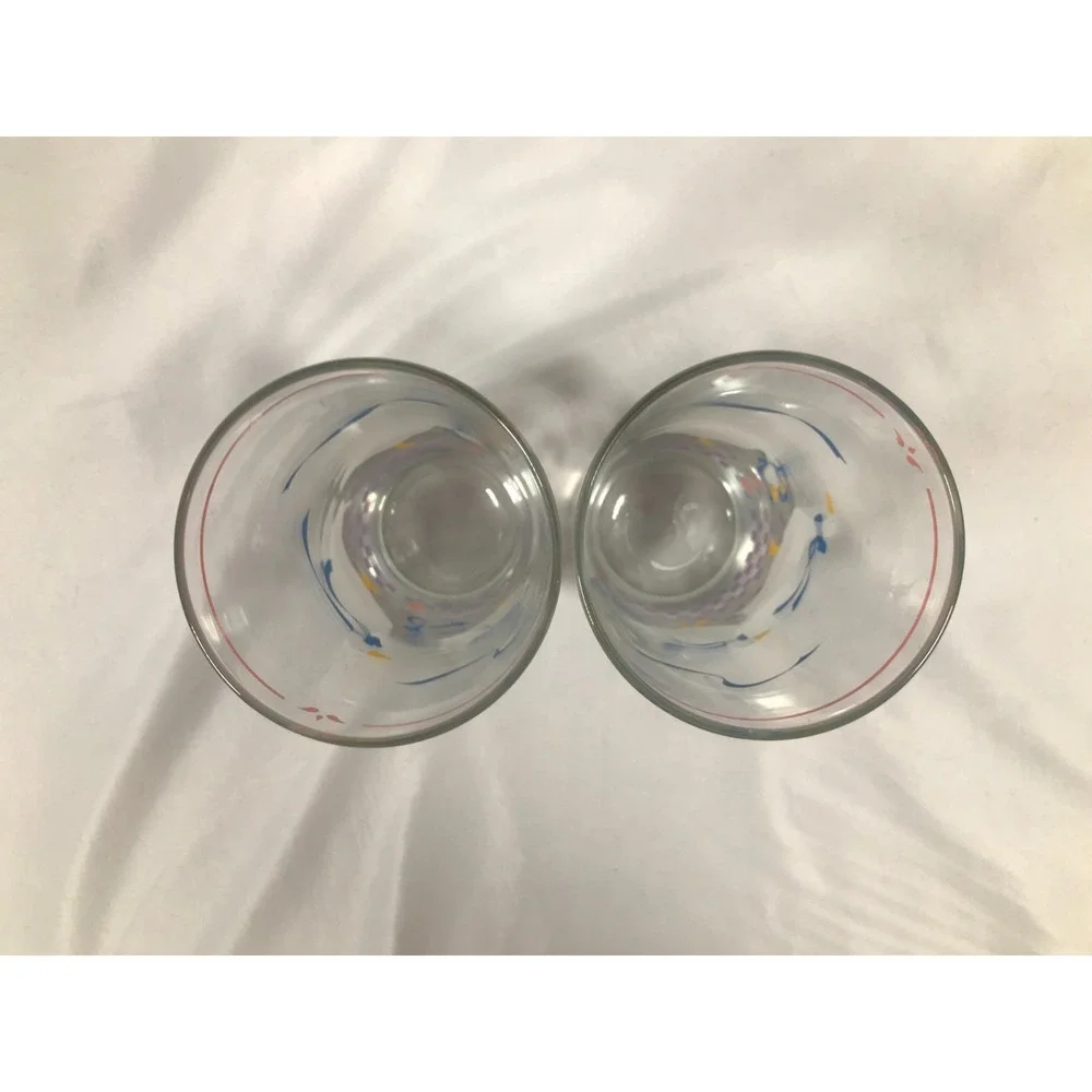 Vintage 80s Country Goose Drinking Glasses White Blue Ribbon Hearts Set of 2